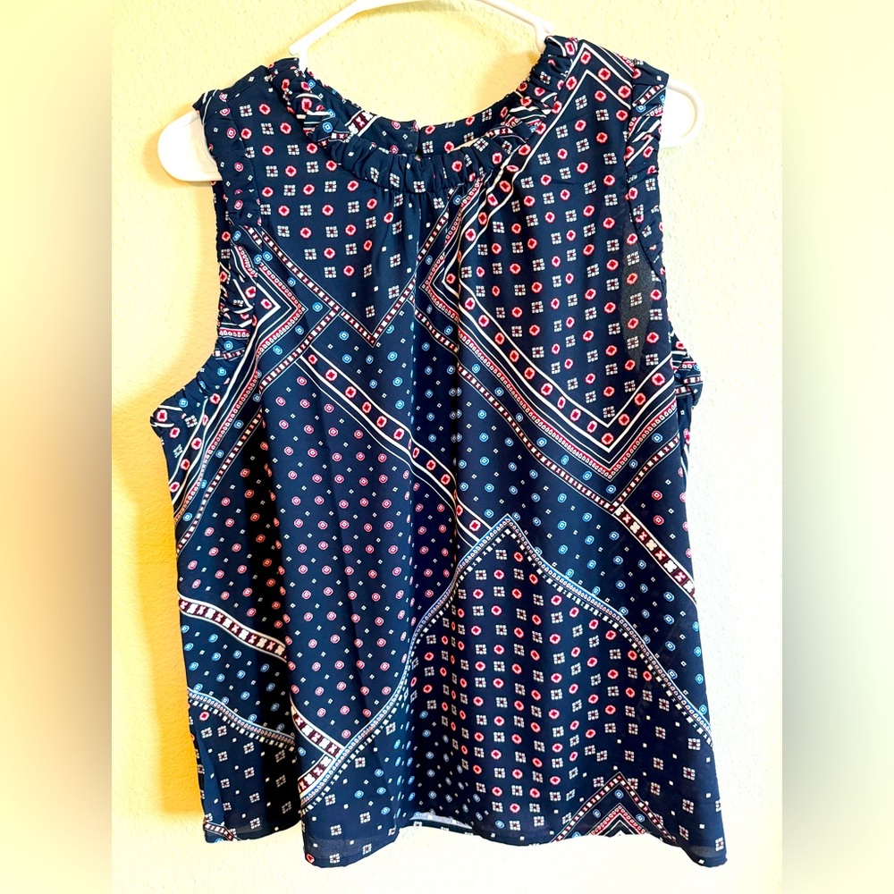 NWT LOFT Navy Blue Patterned Sleeveless Top